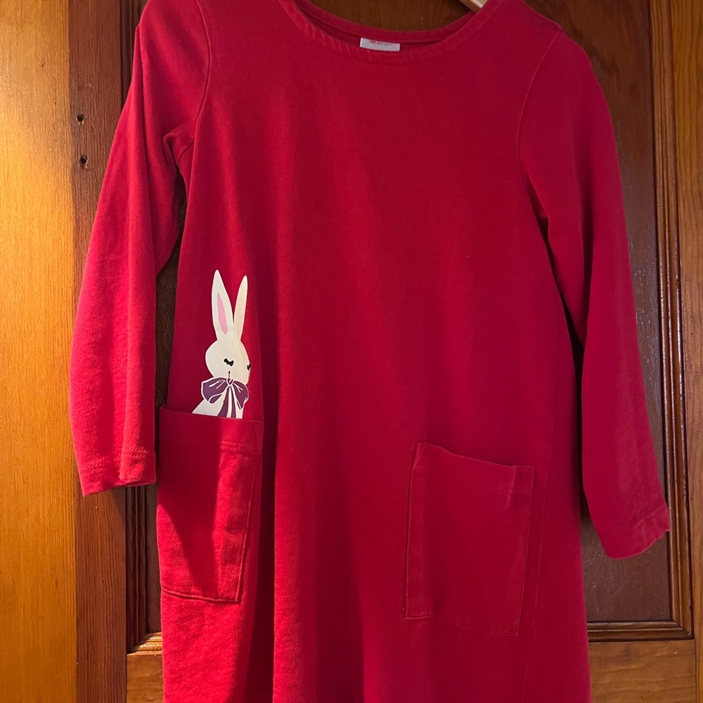 Hanna Andersson Red Long-sleeve Easter Bunny Pocket Dress sz 100/4T